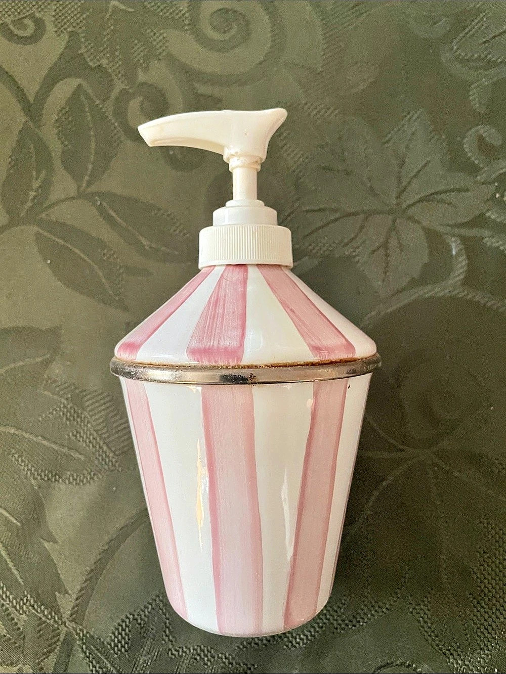MacKenzie-Childs Bathing Pink Stripe Soap Dispenser Pink & White Striped